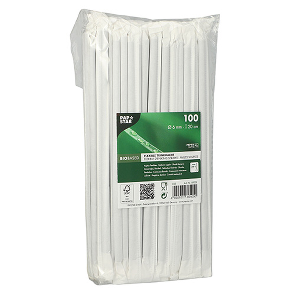 Papstar Trinkhalme, flexibel, Papier Ø 6 mm · 20 cm schwarz einzeln gehüllt
