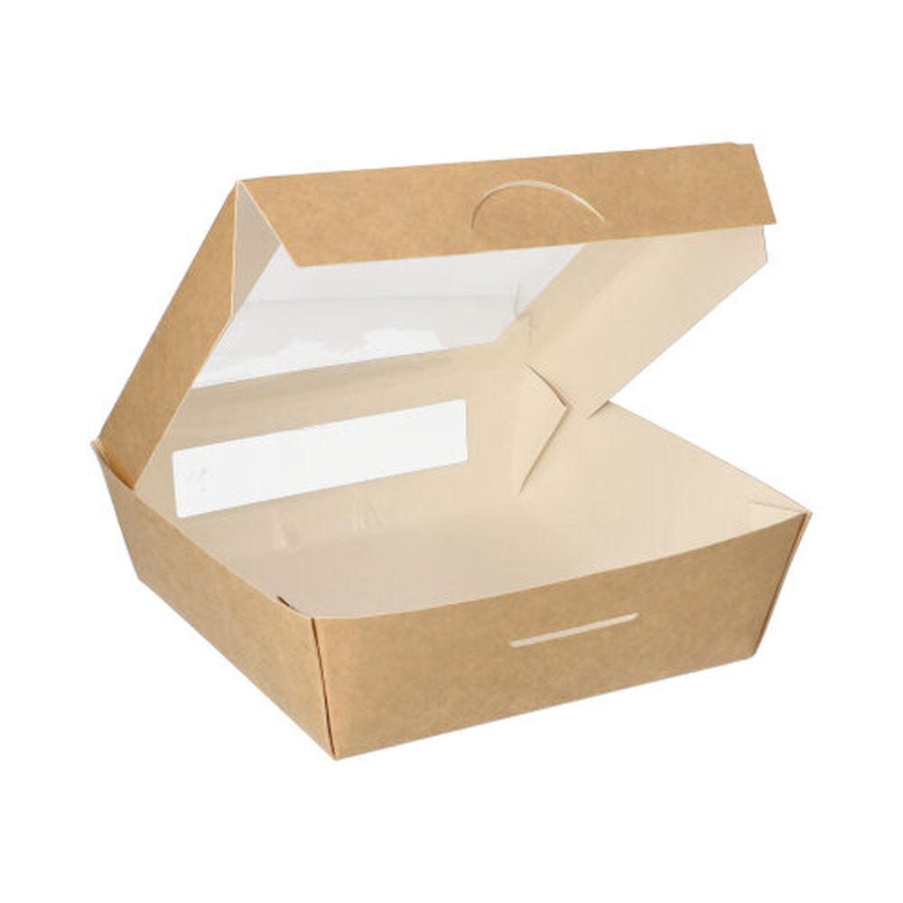 PAPSTAR Feinkostboxen, Pappe mit Sichtfenster aus PLA eckig 1000 ml 16 cm x 1