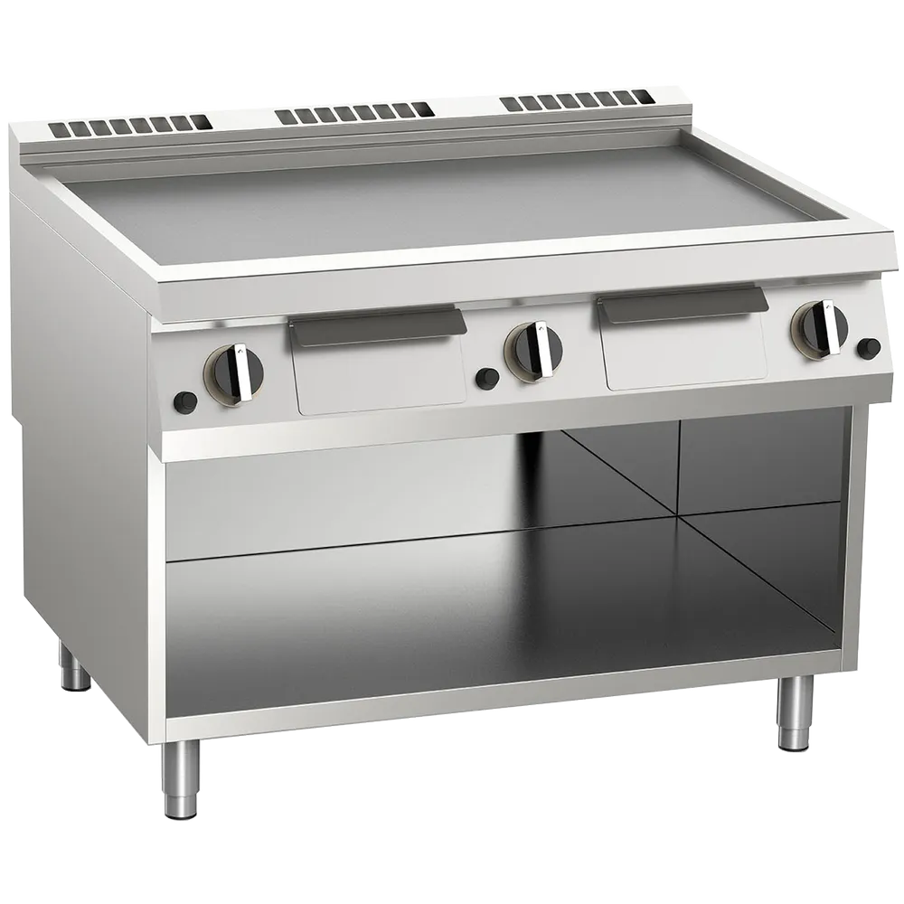 KBS Elektro-Grillplatte glatt aus Edelstahl 16,2kW 3 Heizzonen offener Unterbau
