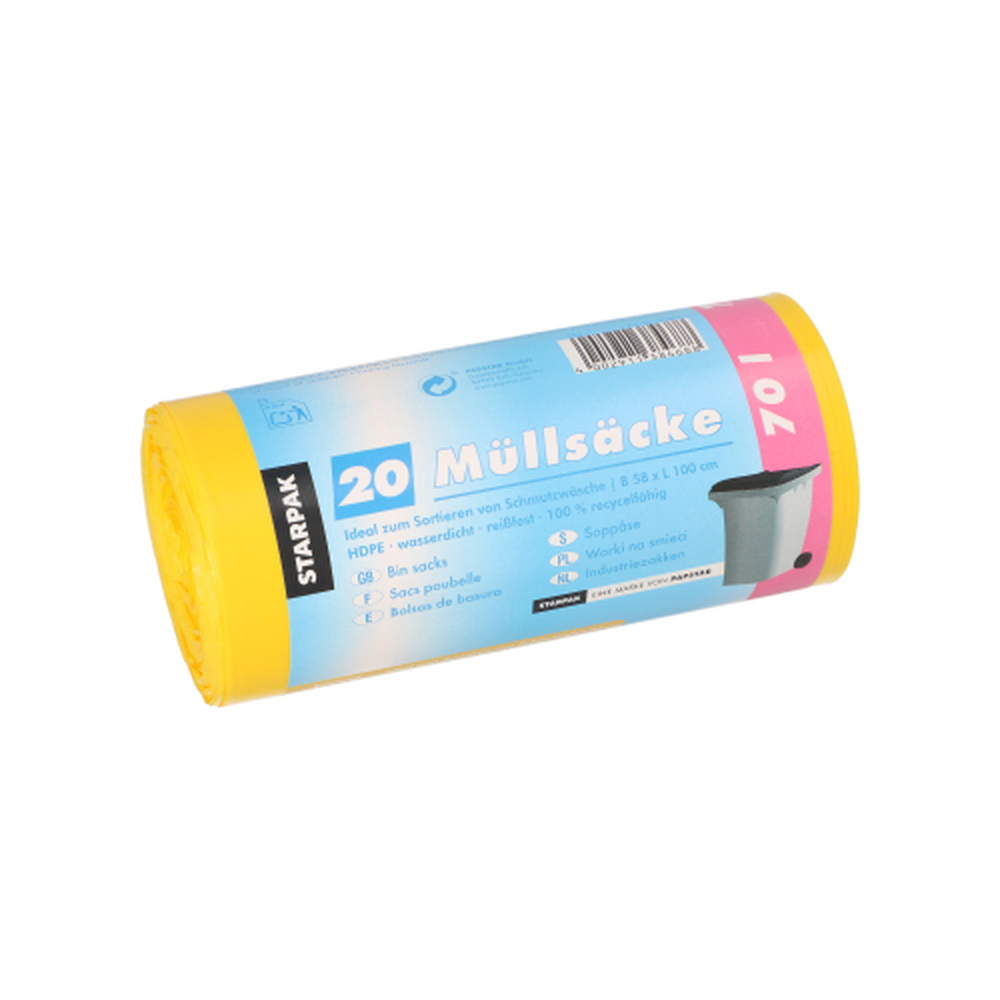 Papstar Müllsäcke, HDPE 70 l 100 cm x 58 cm gelb