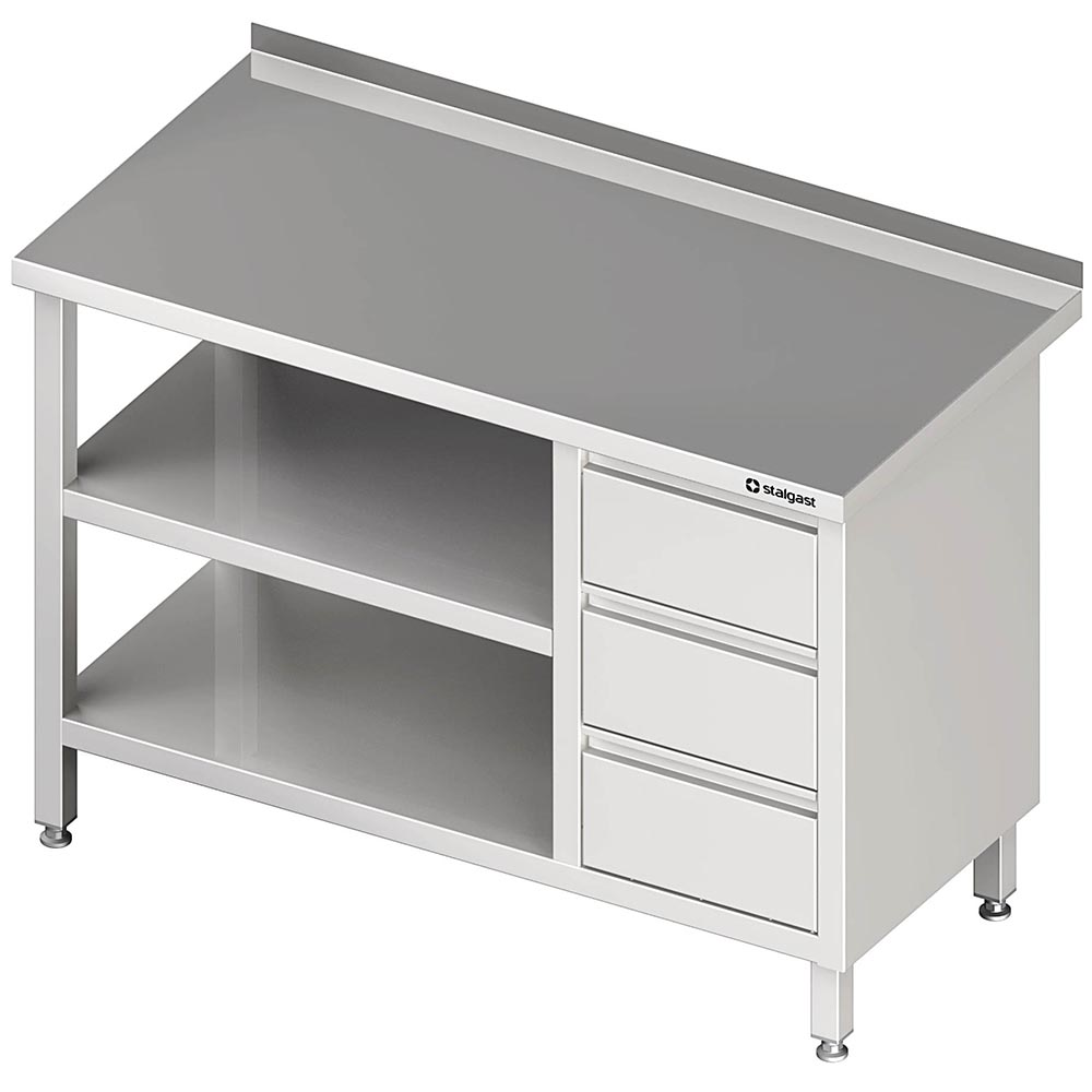 Stalgast Arbeitstisch mit Grund- und Zwischenboden, 800x600x850 mm, mit 3er Schu