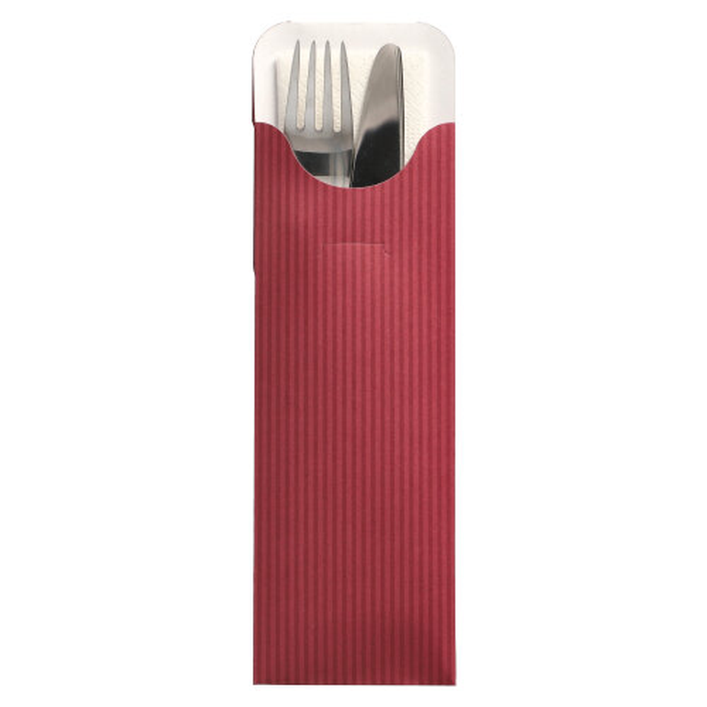 PAPSTAR Bestecktaschen 23,5 cm x 7,3 cm bordeaux Lines inkl. weißer Servie