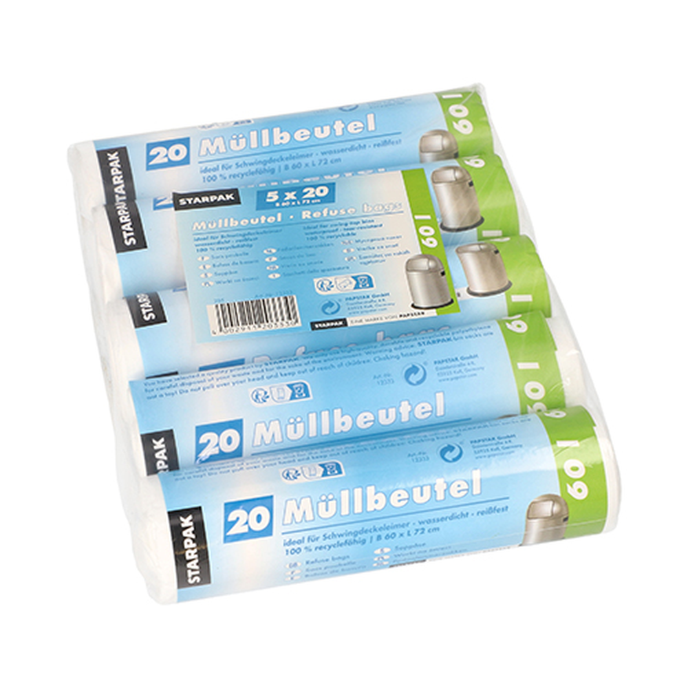 Papstar Müllbeutel, HDPE 60 l 72 cm x 60 cm weiss