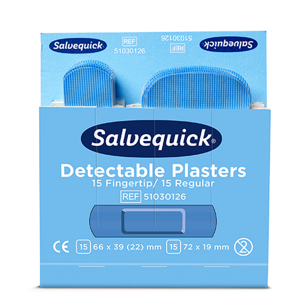 PAPSTAR Set Cederroth Salvequick Detectable Pflaster (2 x 15 Stück) blau Fi