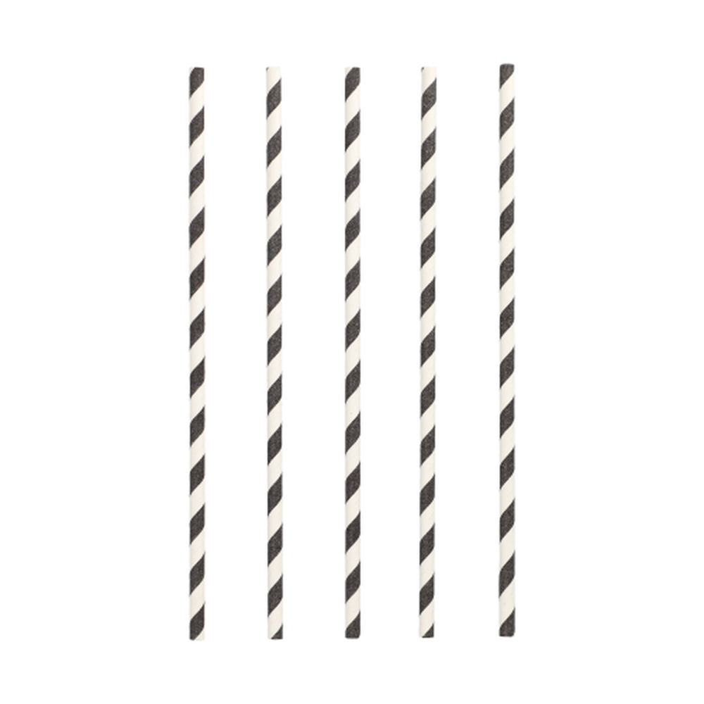 Papstar Trinkhalme, Papier Ø 6 mm · 24 cm schwarz/weiss "Stripes"
