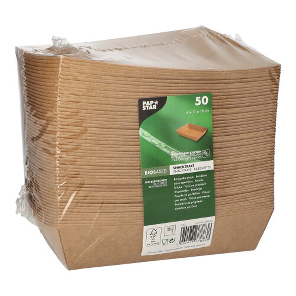 Papstar Snacktrays, Pappe "pure" 4 cm x 11 cm x 16 cm braun