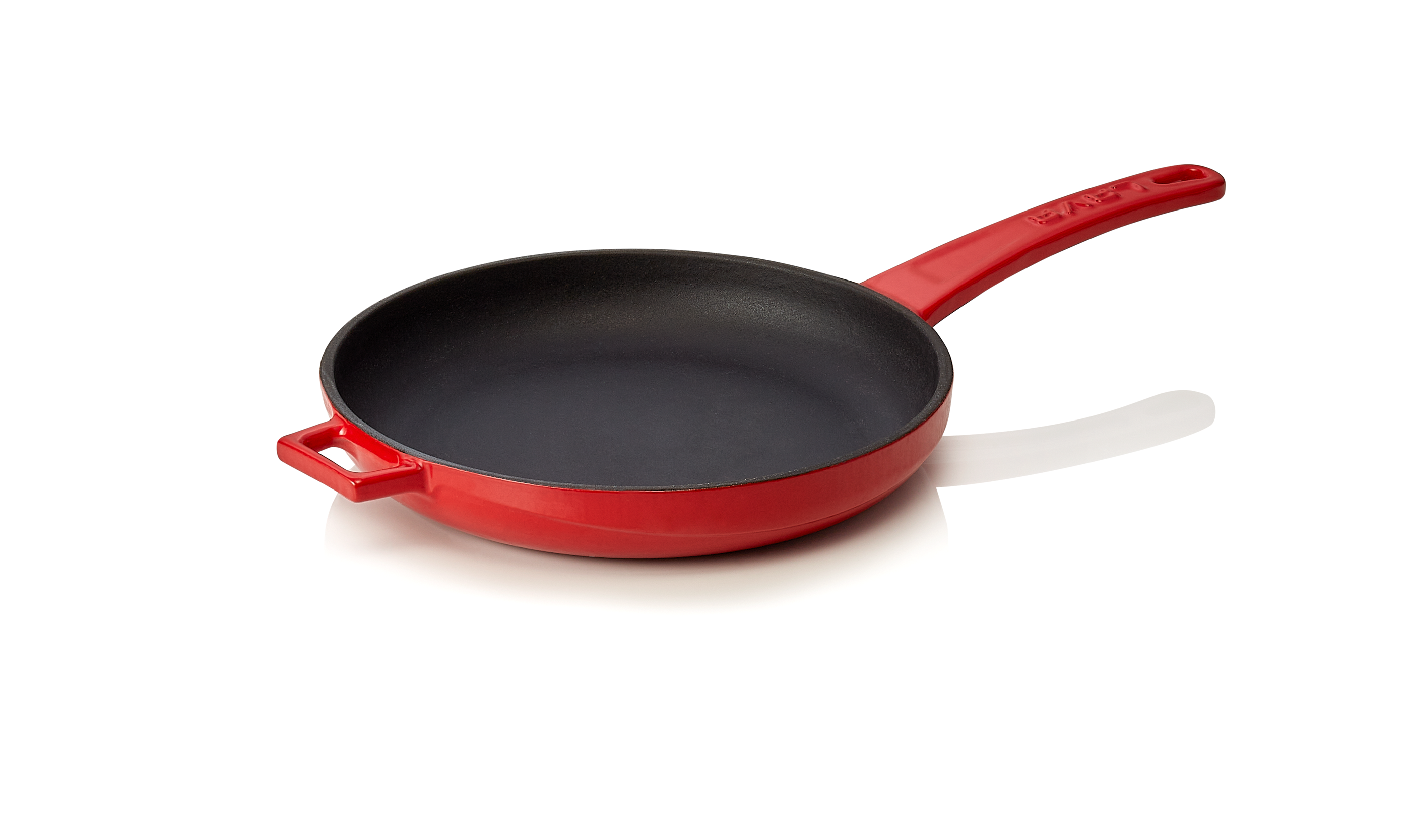 WAS Pfanne Ø oben 21 cm Höhe 3,5 cm Stiel 15,5 cm rot Gusseisen