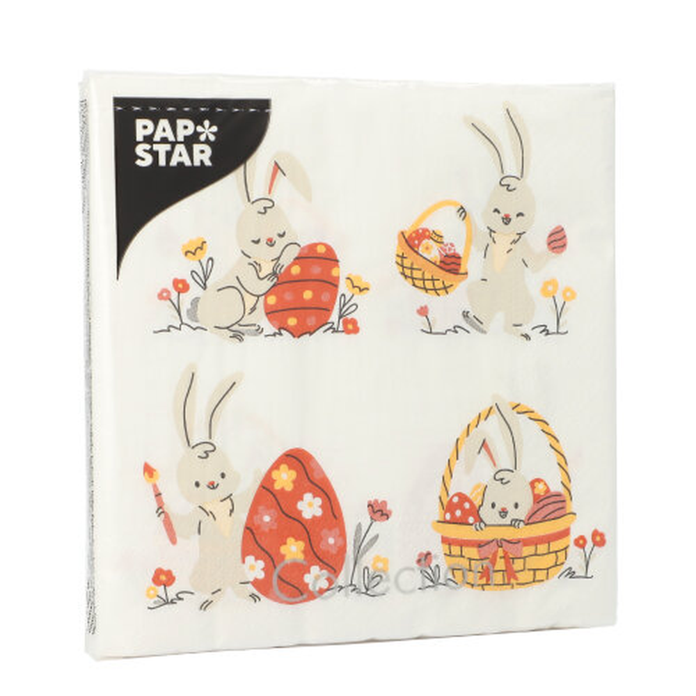 Papstar Servietten, 3-lagig 1/4-Falz 33 cm x 33 cm "Rabbit Parade"