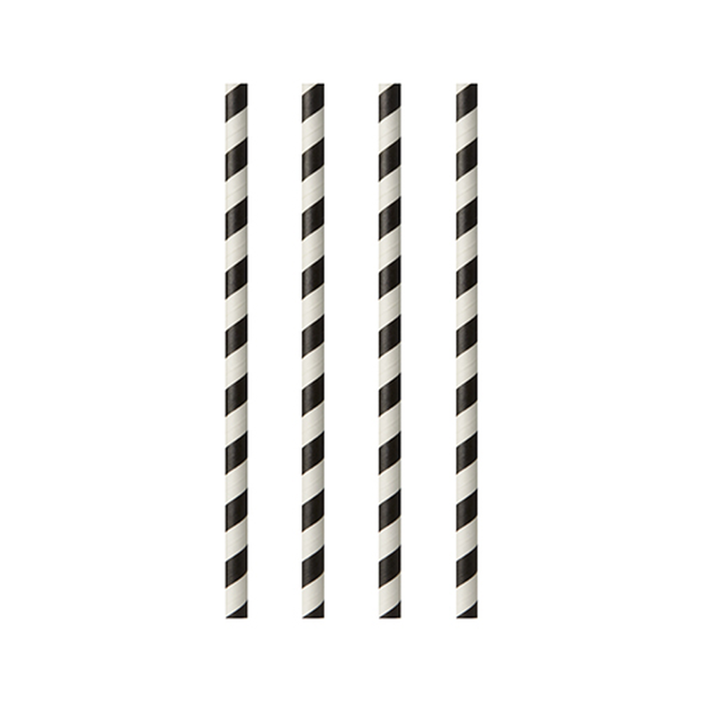 Papstar Trinkhalme, Papier Ø 6 mm · 20 cm schwarz/weiss "Stripes"