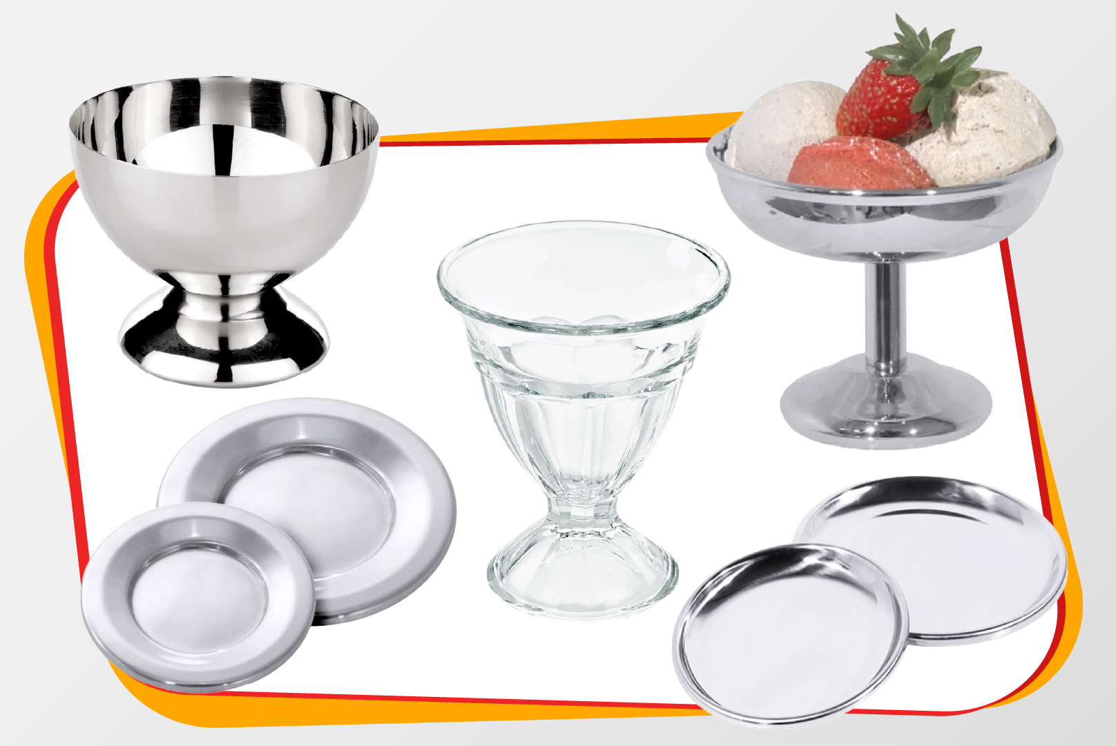 Tafelgeschirr, Metallbecher, Edelstahl, Dessertglas, Schalen-Set