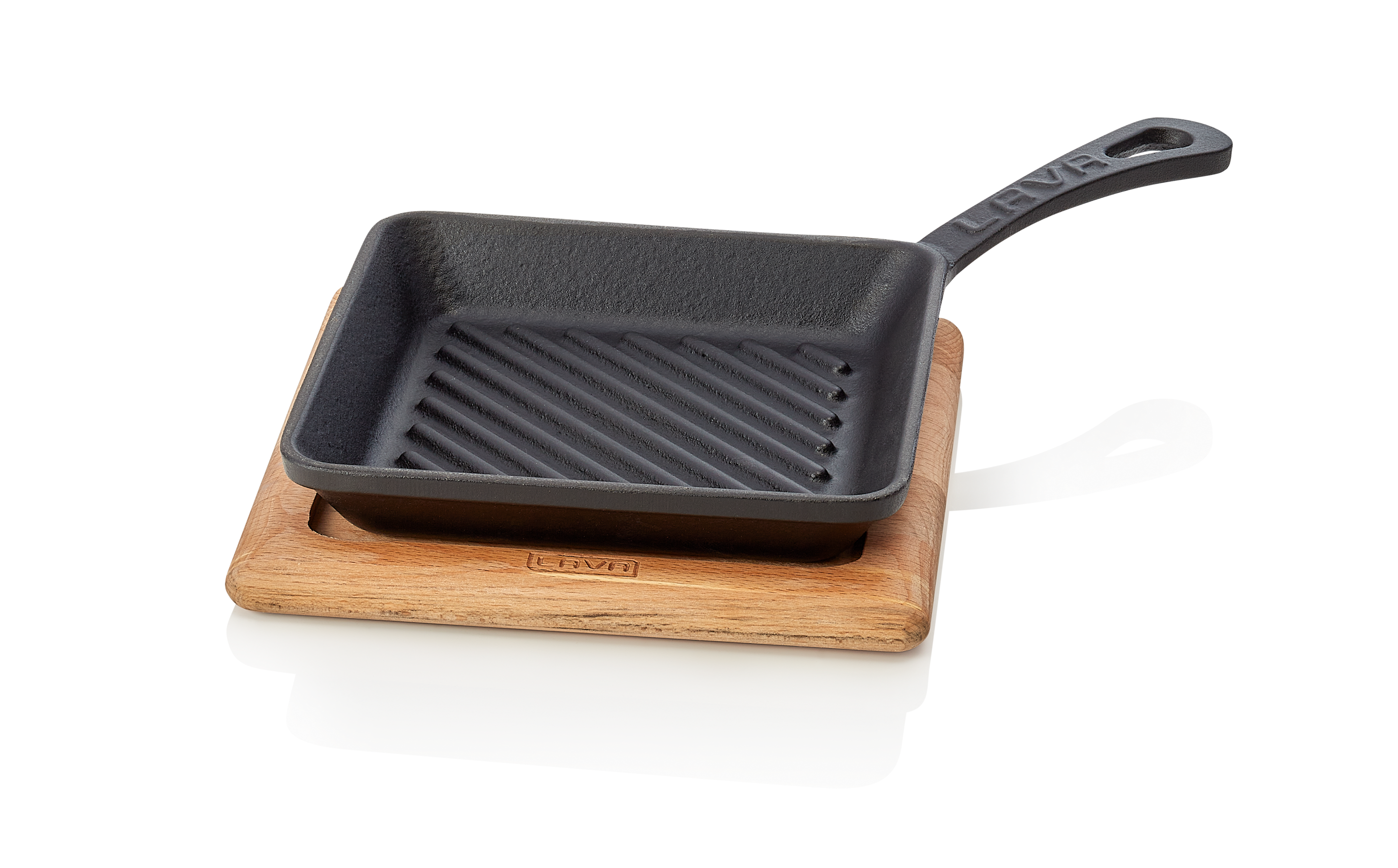 WAS Mini Grill-/Servierpfanne Stiel 11 cm 16 x 16 x 3 cm Holz/Gusseisen