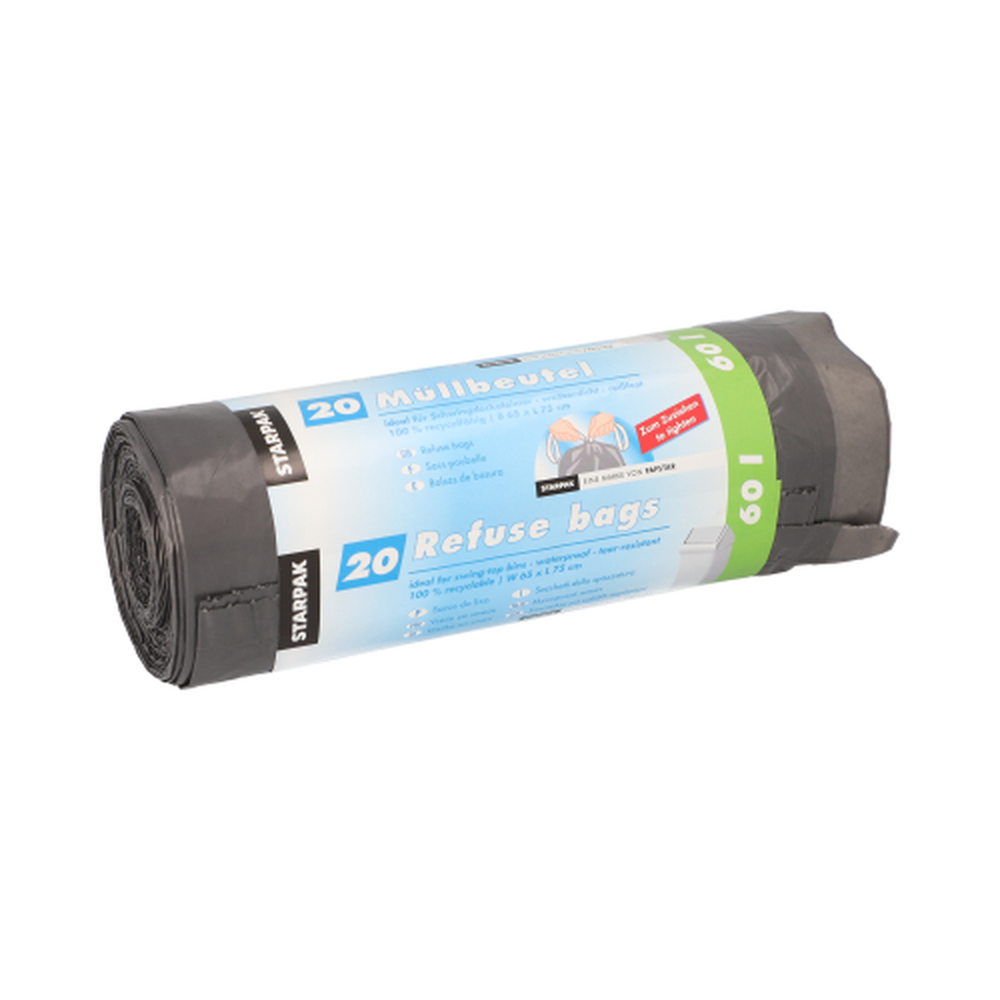 Papstar Müllsäcke mit Zugband, LDPE 60 l 75 cm x 65 cm grau