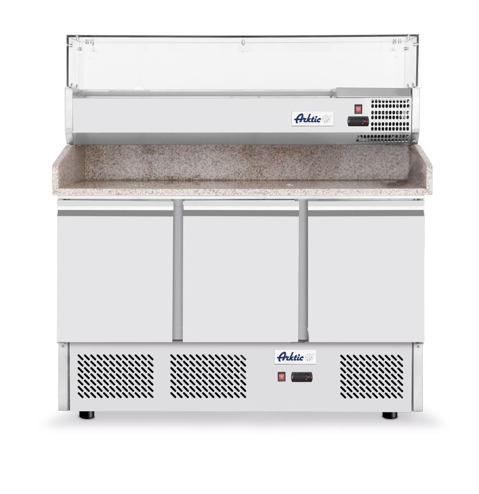 Hendi Pizzatisch, dreitürig mit Aufsatzkühlvitrine 380+40L, Arktic, 254L, 230V/4
