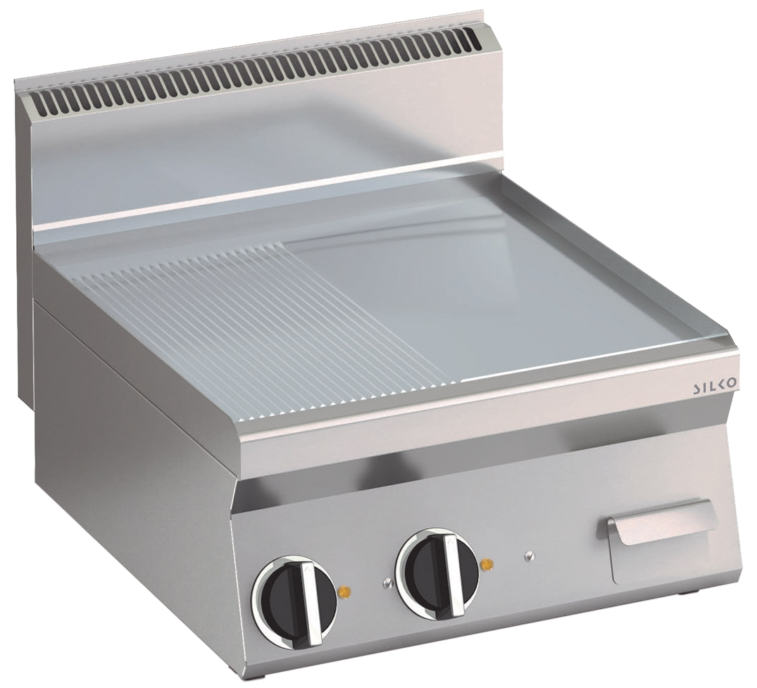 KBS Elektro Grillplatte 1/2 und 1/2 geteilte Edelstahlfläche 2 Heizzonen Tischge