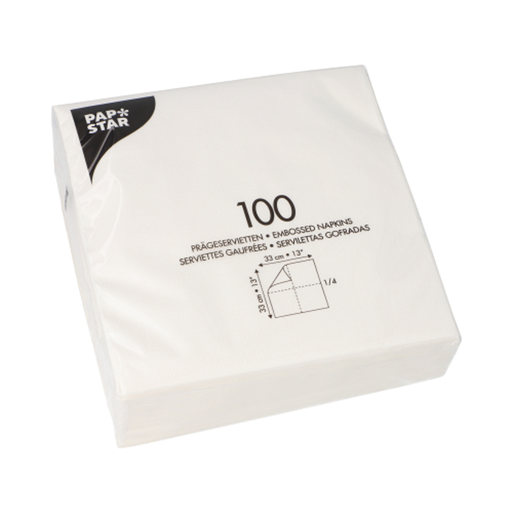 Papstar Servietten, 1-lagig 1/4-Falz 33 cm x 33 cm weiss