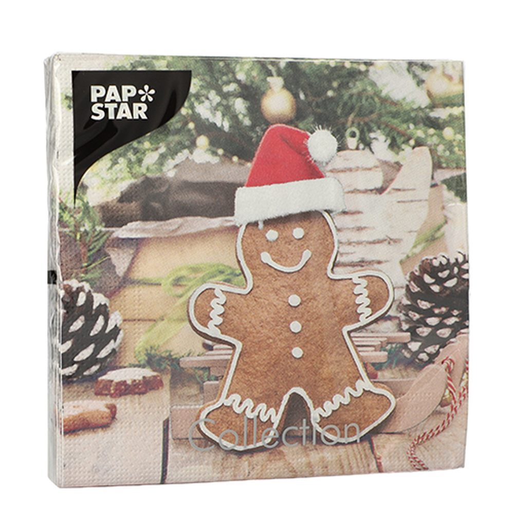 Papstar Servietten, 3-lagig 1/4-Falz 33 cm x 33 cm "Gingerbread Man"
