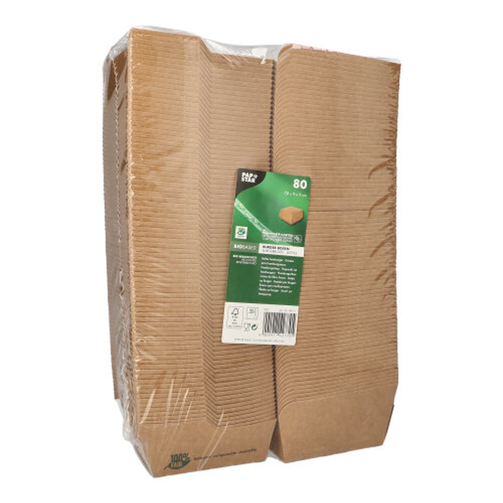 Papstar Burgerboxen, Pappe 7,8 cm x 9 cm x 9 cm braun "100% Fair"