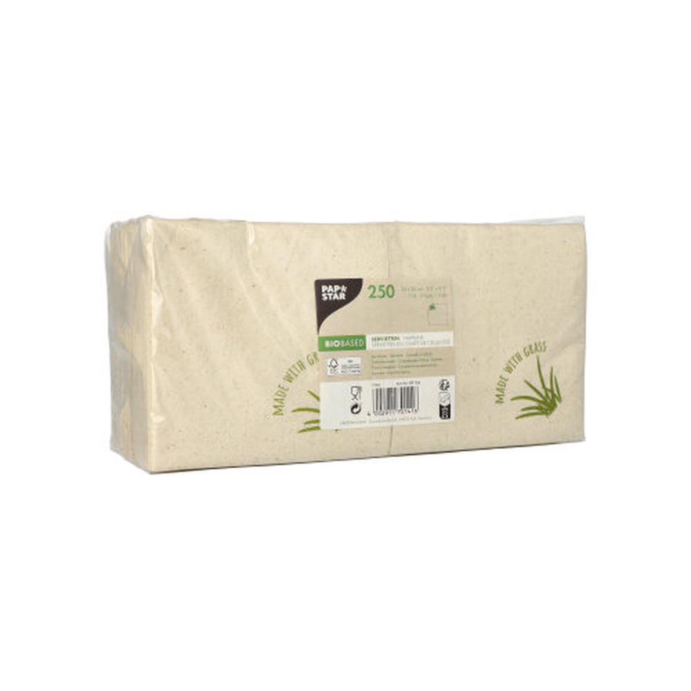 Papstar Servietten, 2-lagig 1/4-Falz 24 cm x 24 cm natur mit Grasanteil