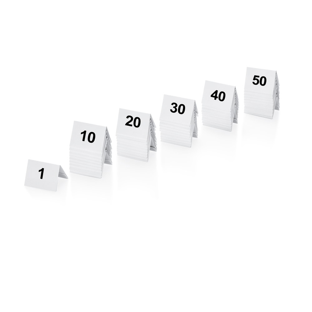 WAS Tischnummernschild Set 1-50, 5 x 3,5 x 3,5 cm, 50-teilig, Kunststoff