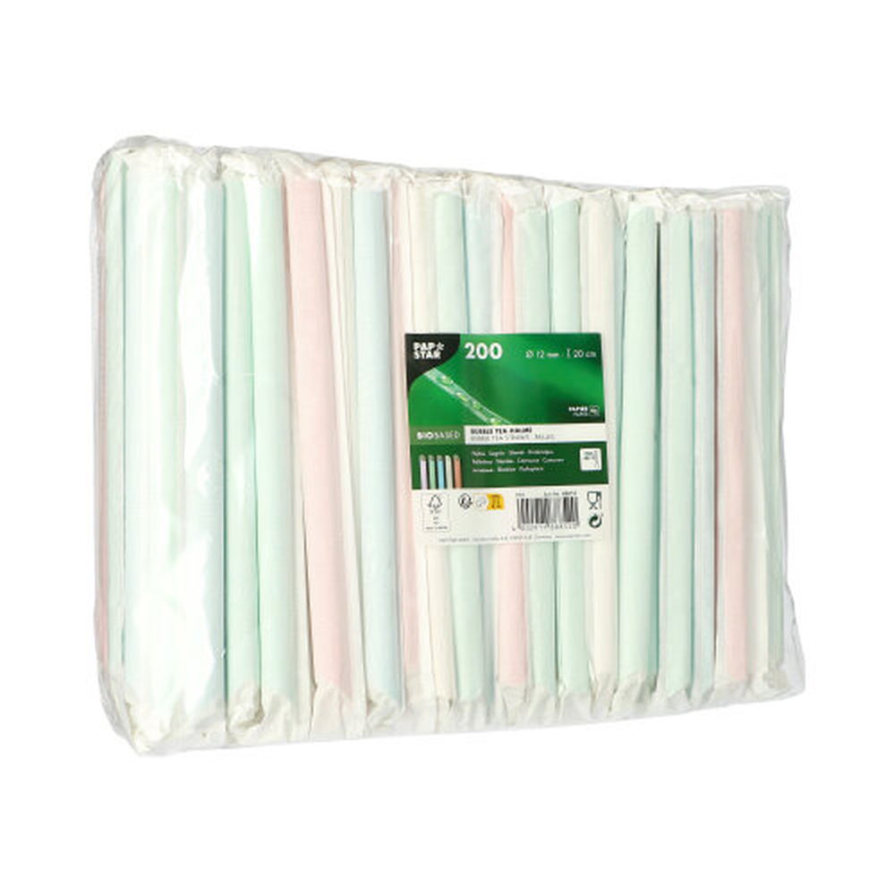 PAPSTAR Bubble Tea Halme Papier Ø 12 mm · 20 cm farbig sortiert einzeln gehü