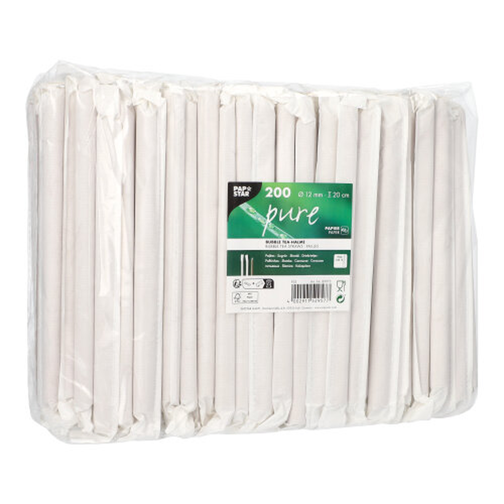 PAPSTAR Bubble Tea Halme Papier pure Ø 12 mm · 20 cm braun einzeln gehüllt