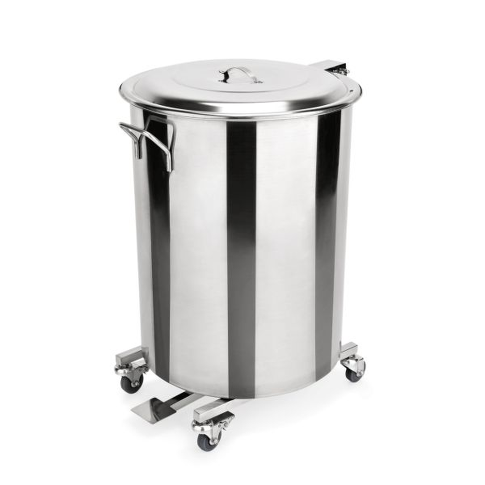 WAS Tretabfallbehälter mit 4 schwenkbaren Rollen, 65 ltr., Ø 40 cm, Chromnickels