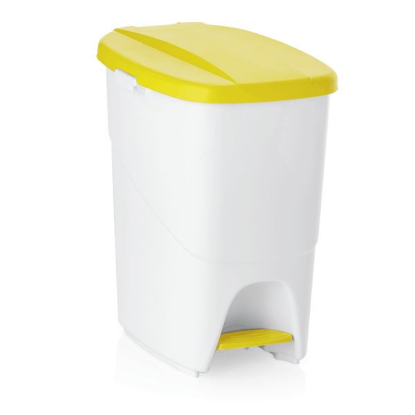 WAS Tretabfallbehälter mit gelbem Deckel, 25 ltr., 25 x 40 x 41,5 cm, Polypropyl