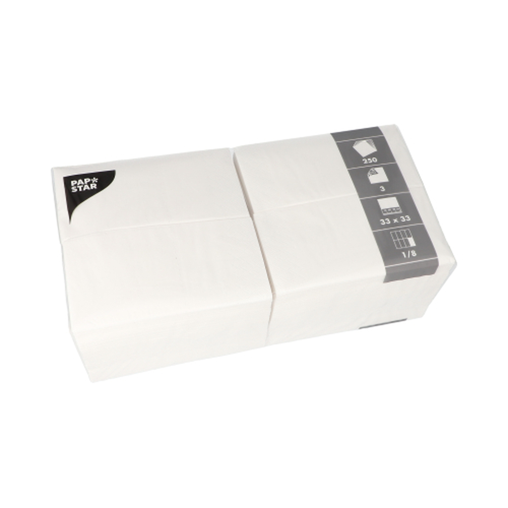 Papstar Servietten, 3-lagig 1/8-Falz 33 cm x 33 cm weiss