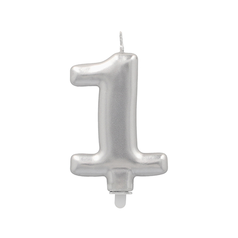 Papstar Zahlenkerze mit Halter 7 cm silber "1"