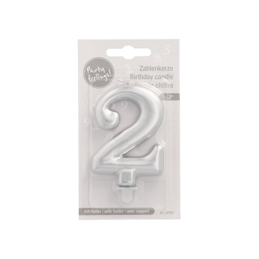 Papstar Zahlenkerze mit Halter 7 cm silber "2"