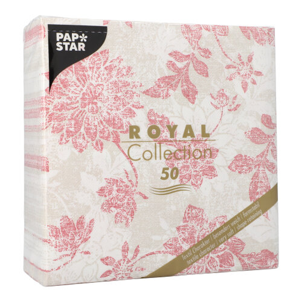 Papstar Servietten "ROYAL Collection" 1/4-Falz 40 cm x 40 cm bordeaux "Flowers"