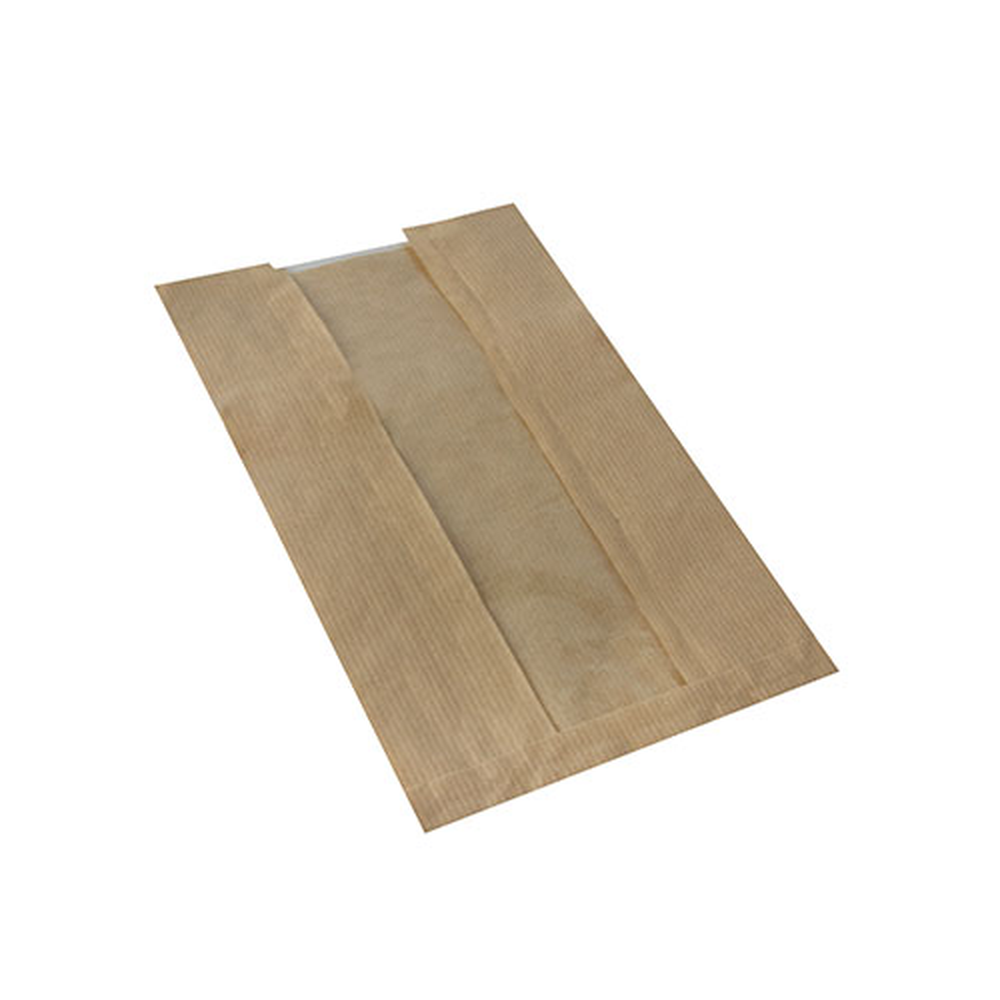 Papstar Sichtstreifenbeutel mit PLA-Fenster "pure" 30 cm x 16 cm x 6 cm braun