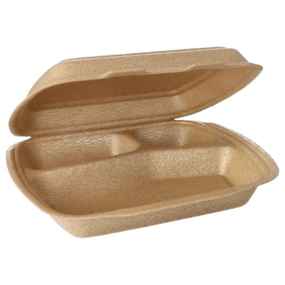 Papstar Menüboxen mit Klappdeckel, XPP 3-geteilt 7 cm x 20,5 cm x 24 cm beige
