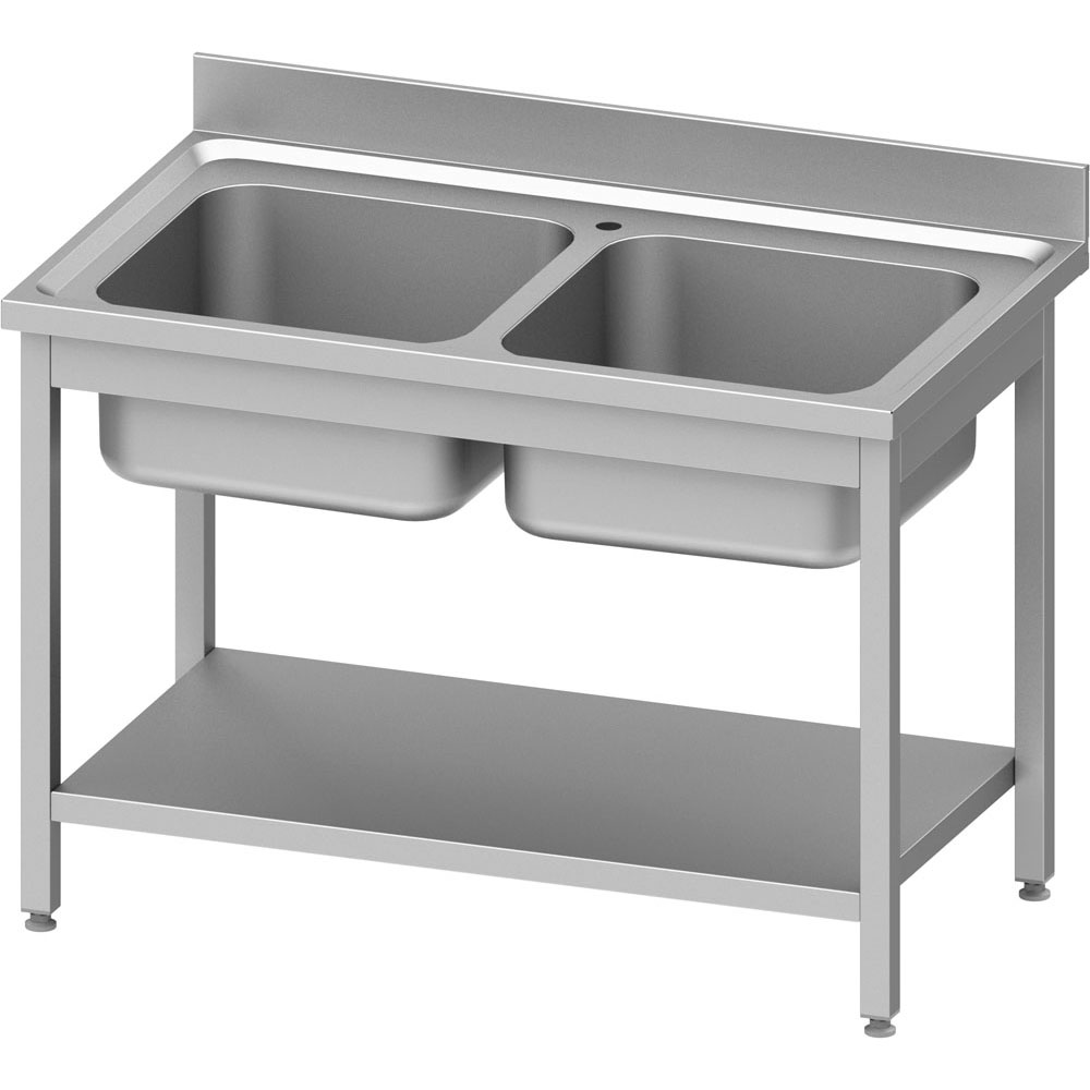 Stalgast Spültisch ECO mit Grundboden 1000x700x850 mm, mit zwei Becken und Aufka