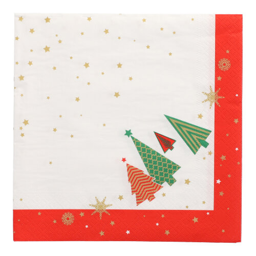 Papstar Servietten, 3-lagig 1/4-Falz 40 cm x 40 cm "Plain Christmas Trees"