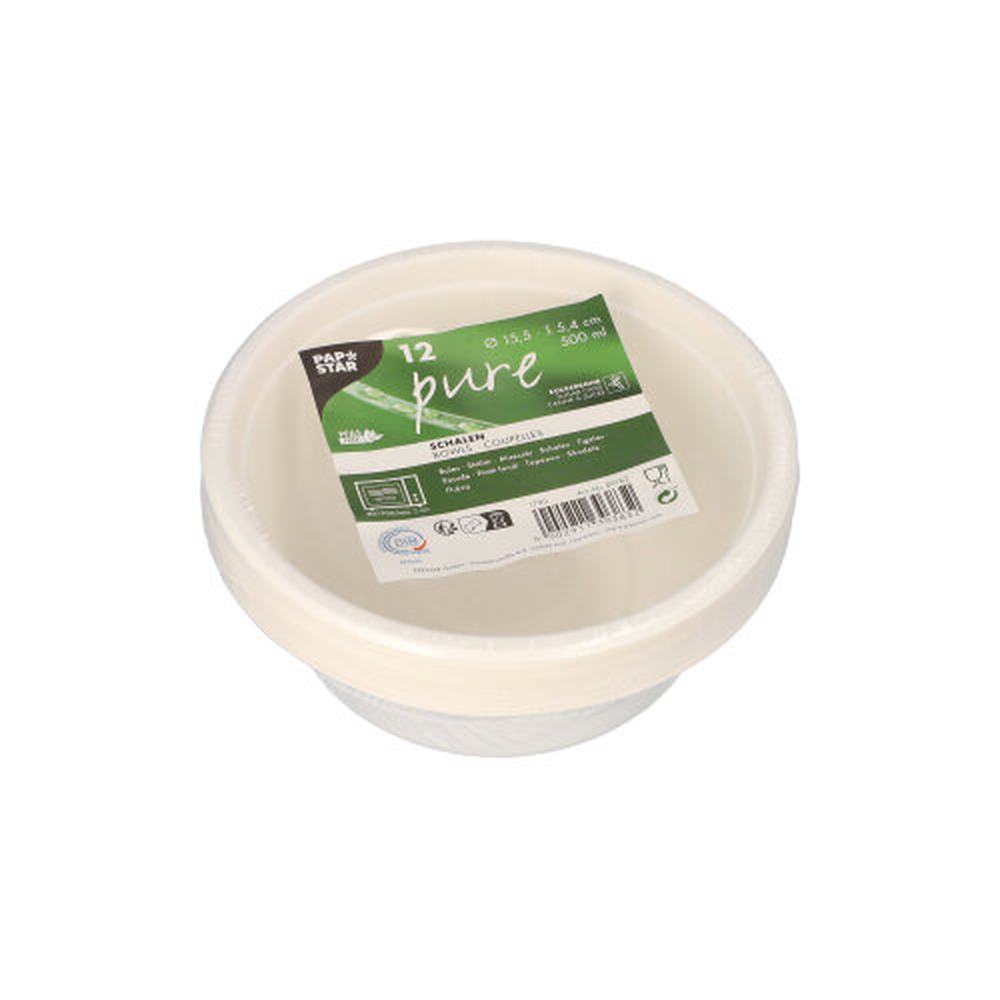 Papstar Schalen, Zuckerrohr "pure" 500 ml Ø 15,5 cm · 5,4 cm weiss