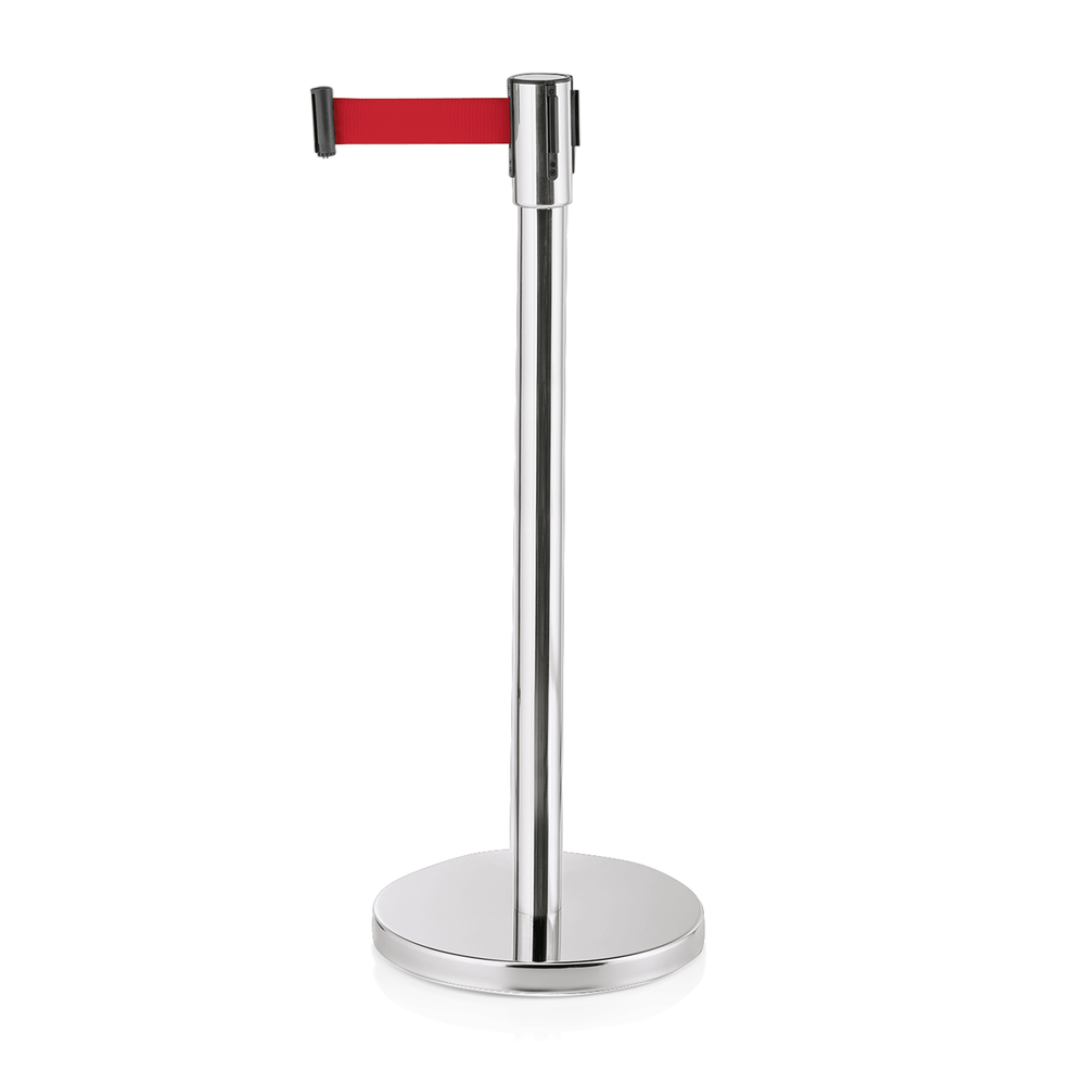 WAS Abgrenzungspfosten Ecoflex mit Gurtband rot, 2 m, Edelstahl - Ecoflex