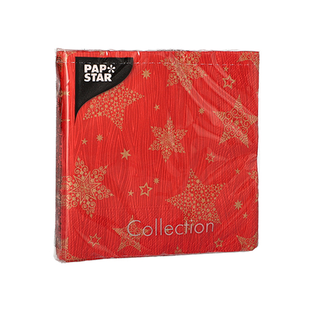 Papstar Servietten, 3-lagig 1/4-Falz 25 cm x 25 cm rot "Christmas Shine"