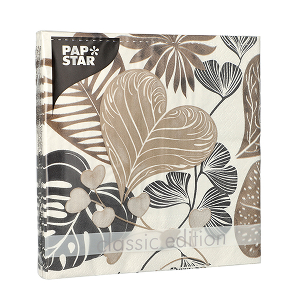 Papstar Servietten, 3-lagig 1/4-Falz 33 cm x 33 cm "Silky Fronds"