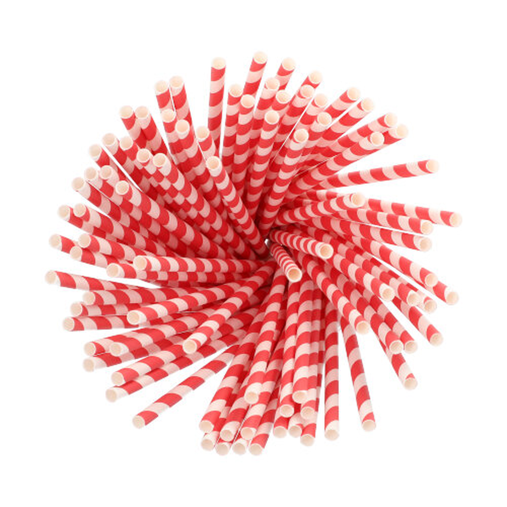 Papstar Trinkhalme Papier Ø 6 mm · 20 cm rot/weiss "Stripes"