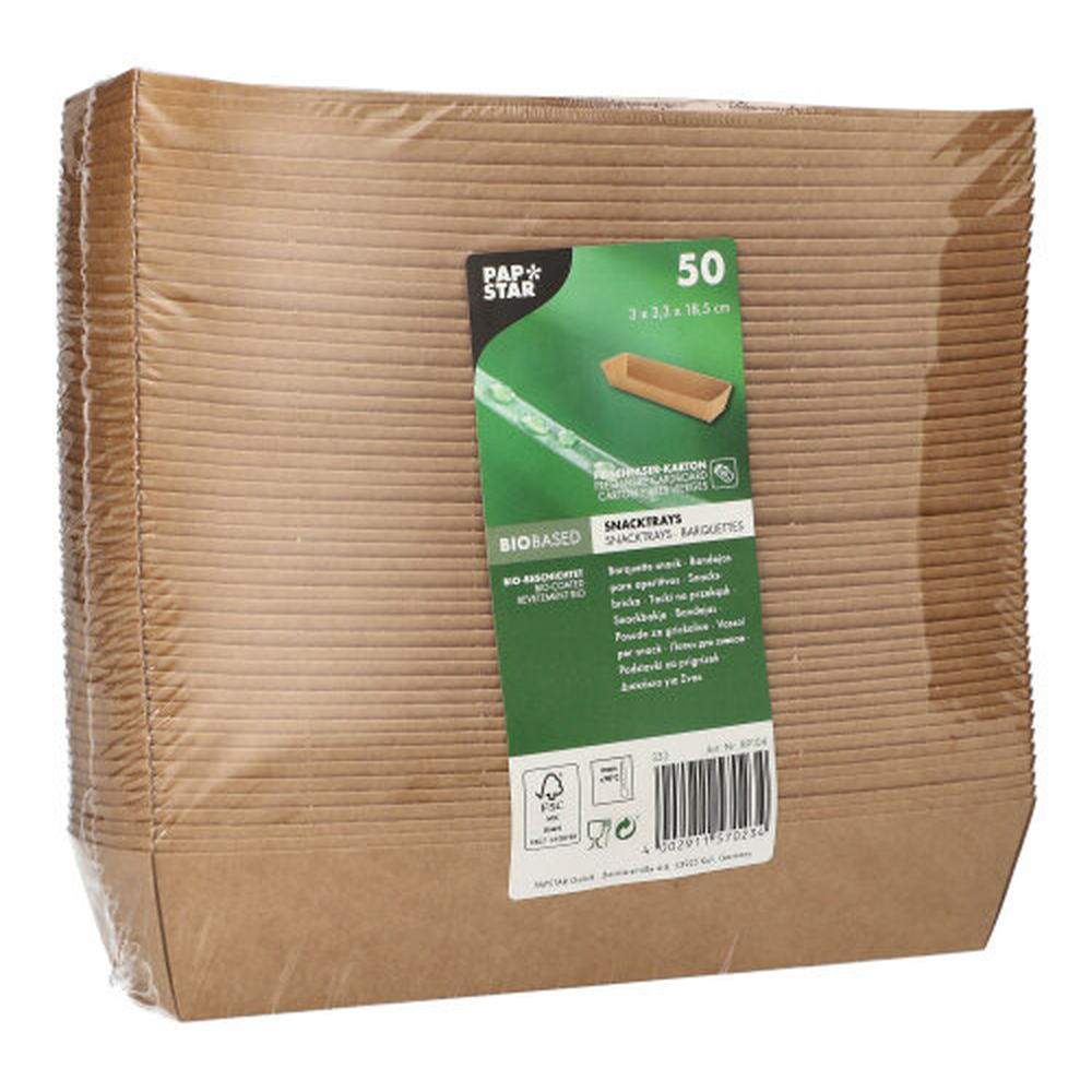 Papstar Snacktrays, Pappe "pure" 3,5 cm x 3,3 cm x 18,5 cm braun