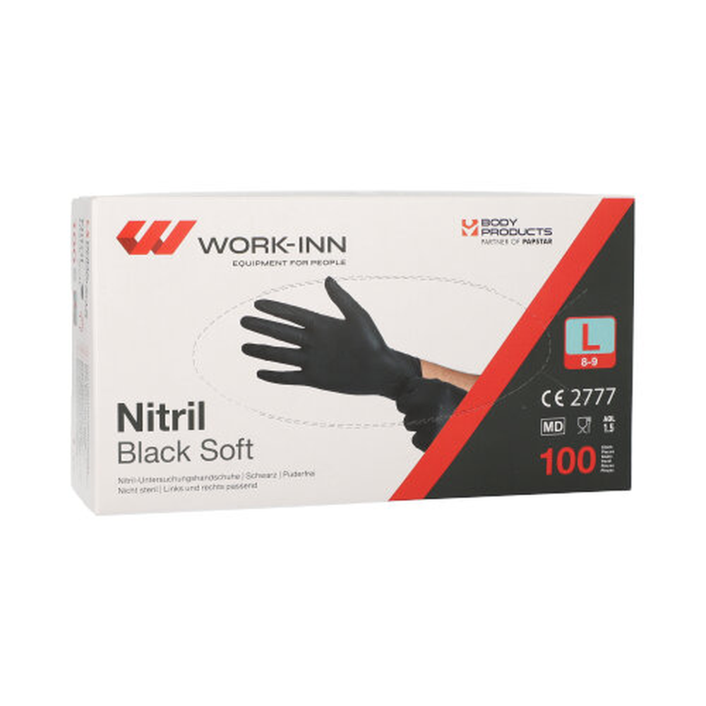 Papstar "WORK-INN/PS" Handschuhe, Nitril puderfrei "Black Soft" schwarz Größe: L