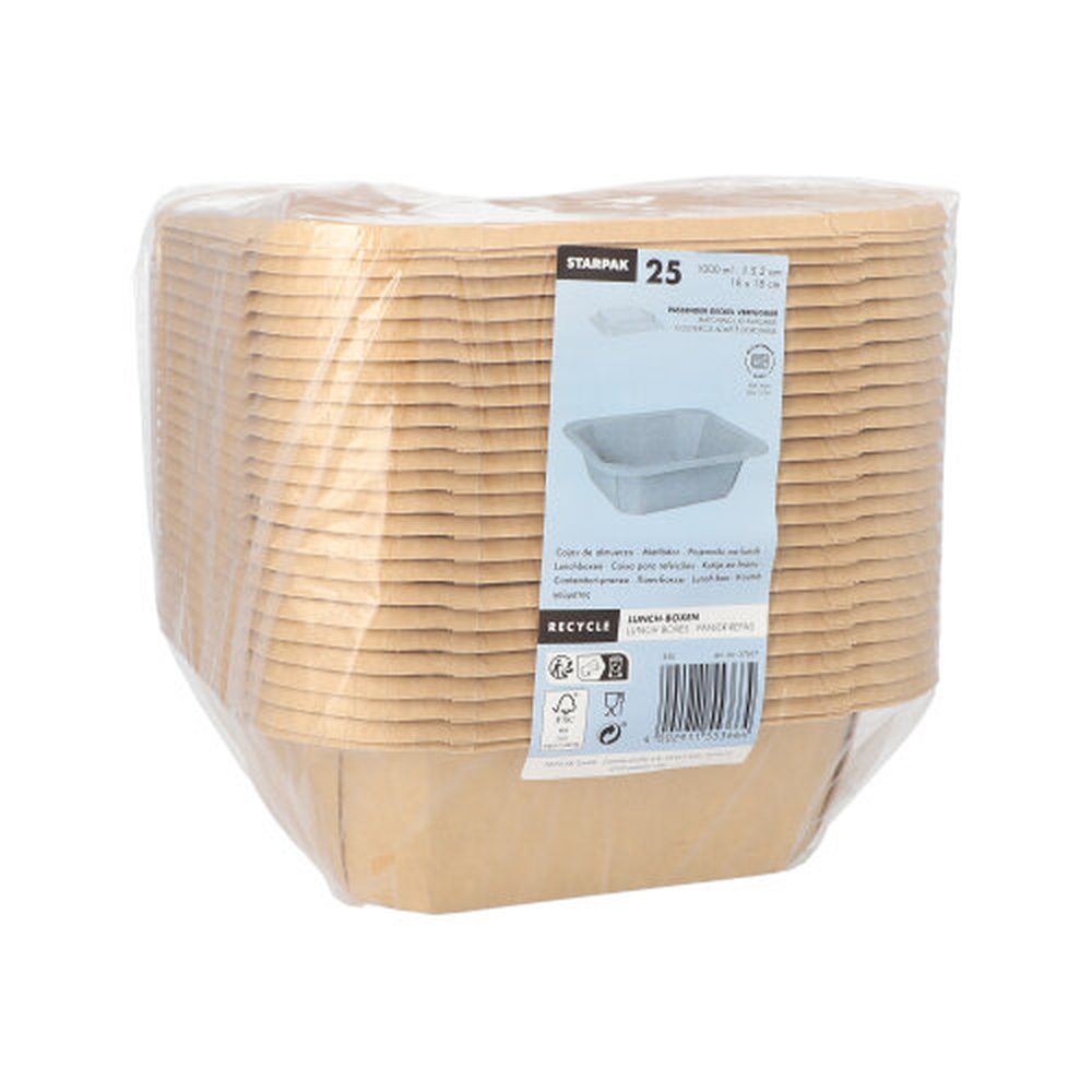Papstar Lunchboxen, Pappe eckig 1000 ml 5,2 cm x 18 cm x 18 cm braun