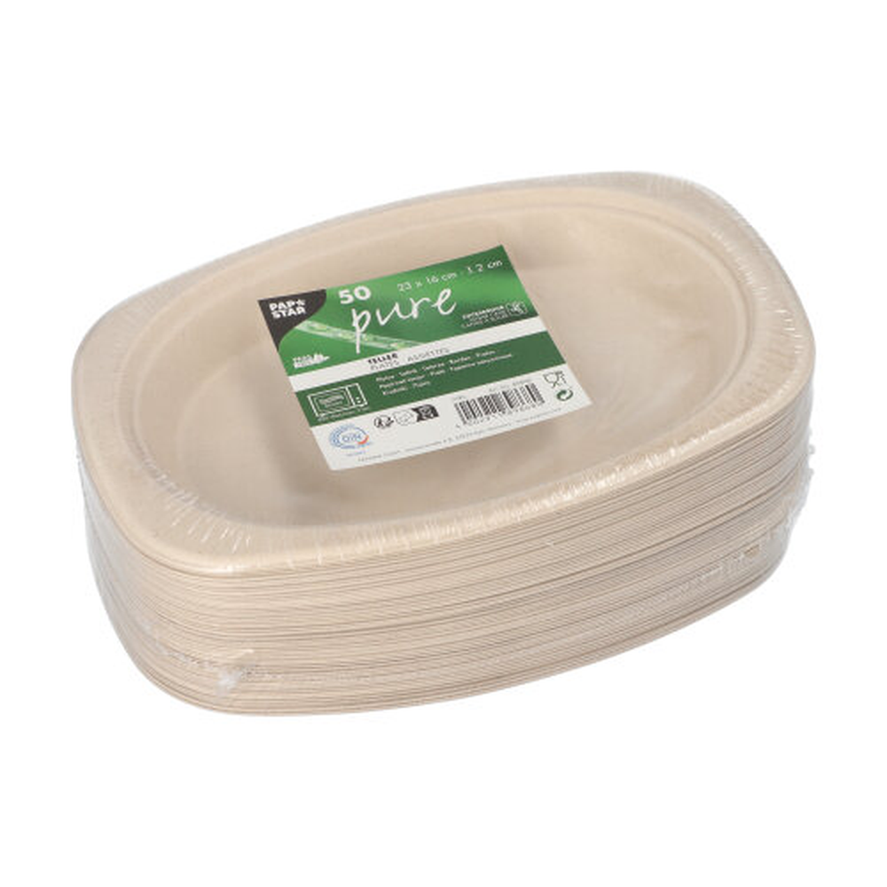 Papstar Teller, Zuckerrohr "pure" oval 23 cm x 16 cm x 2 cm natur