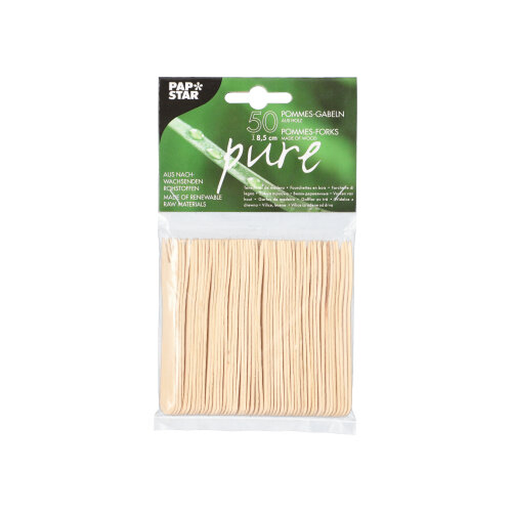 Papstar Pommes-Frites-Gabeln, Holz "pure" 8,5 cm