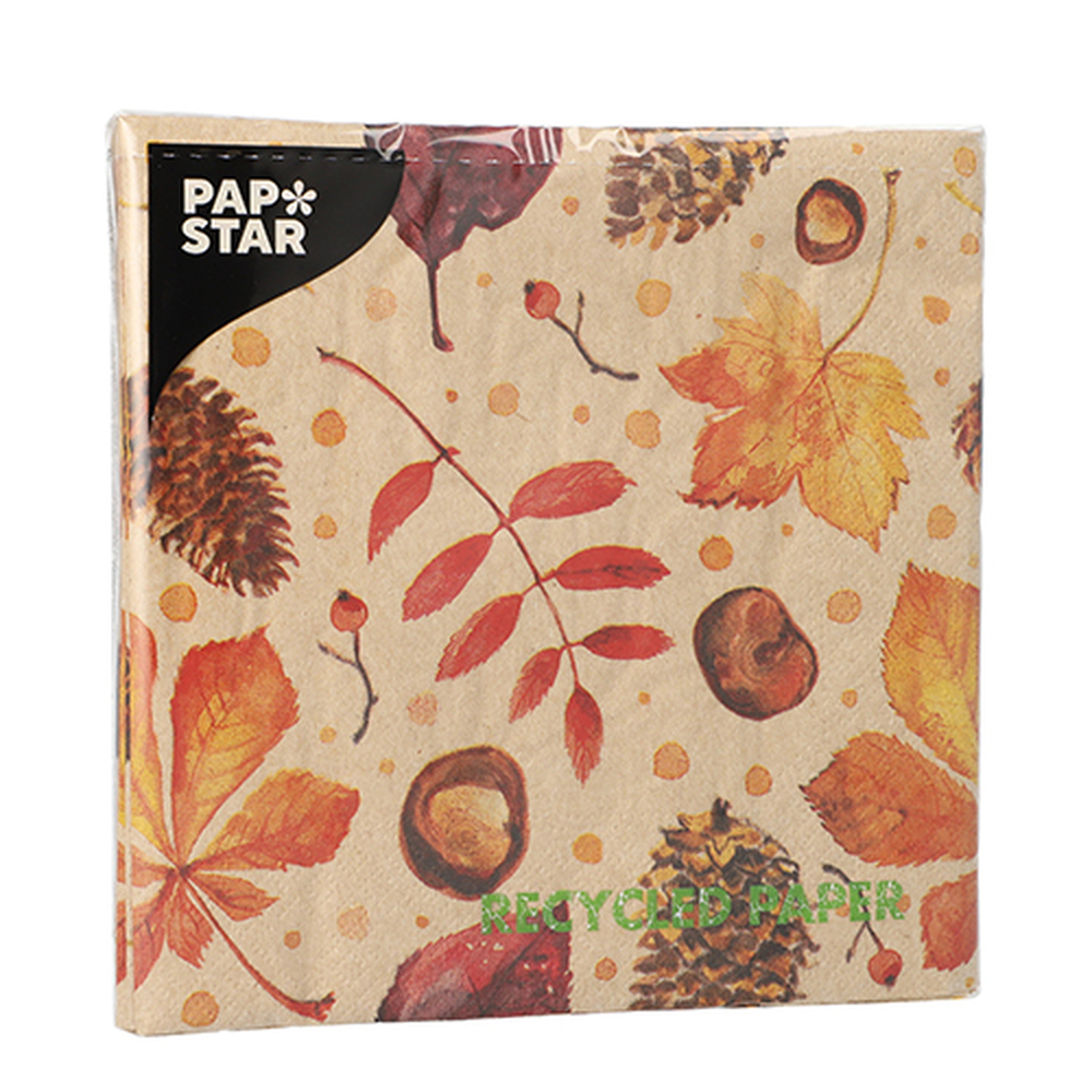 PAPSTAR Servietten, 3-lagig 1/4-Falz 33 cm x 33 cm natur Höstlöv aus recyce