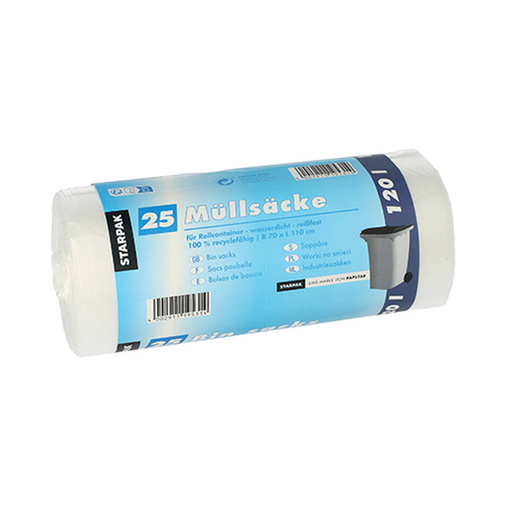Papstar Müllsäcke, HDPE 120 l 110 cm x 70 cm transparent