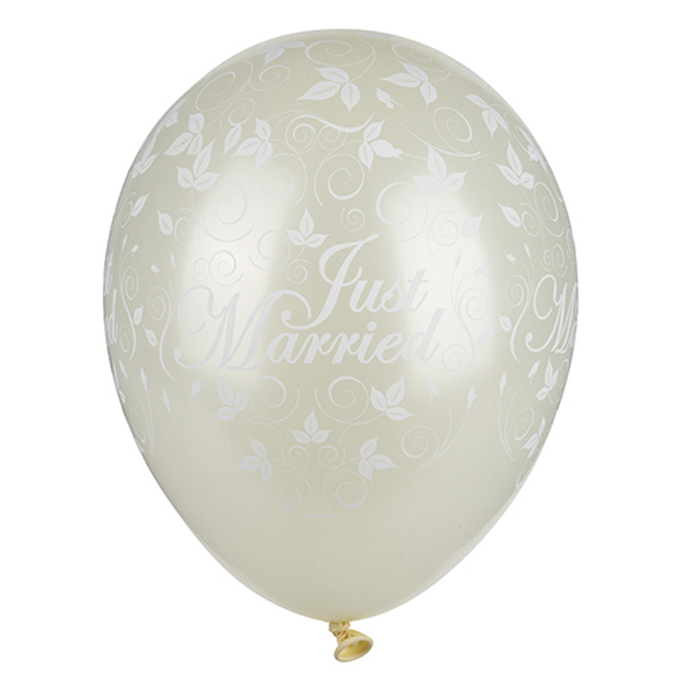 Papstar Luftballons Ø 29 cm elfenbein "Just Married" metallic