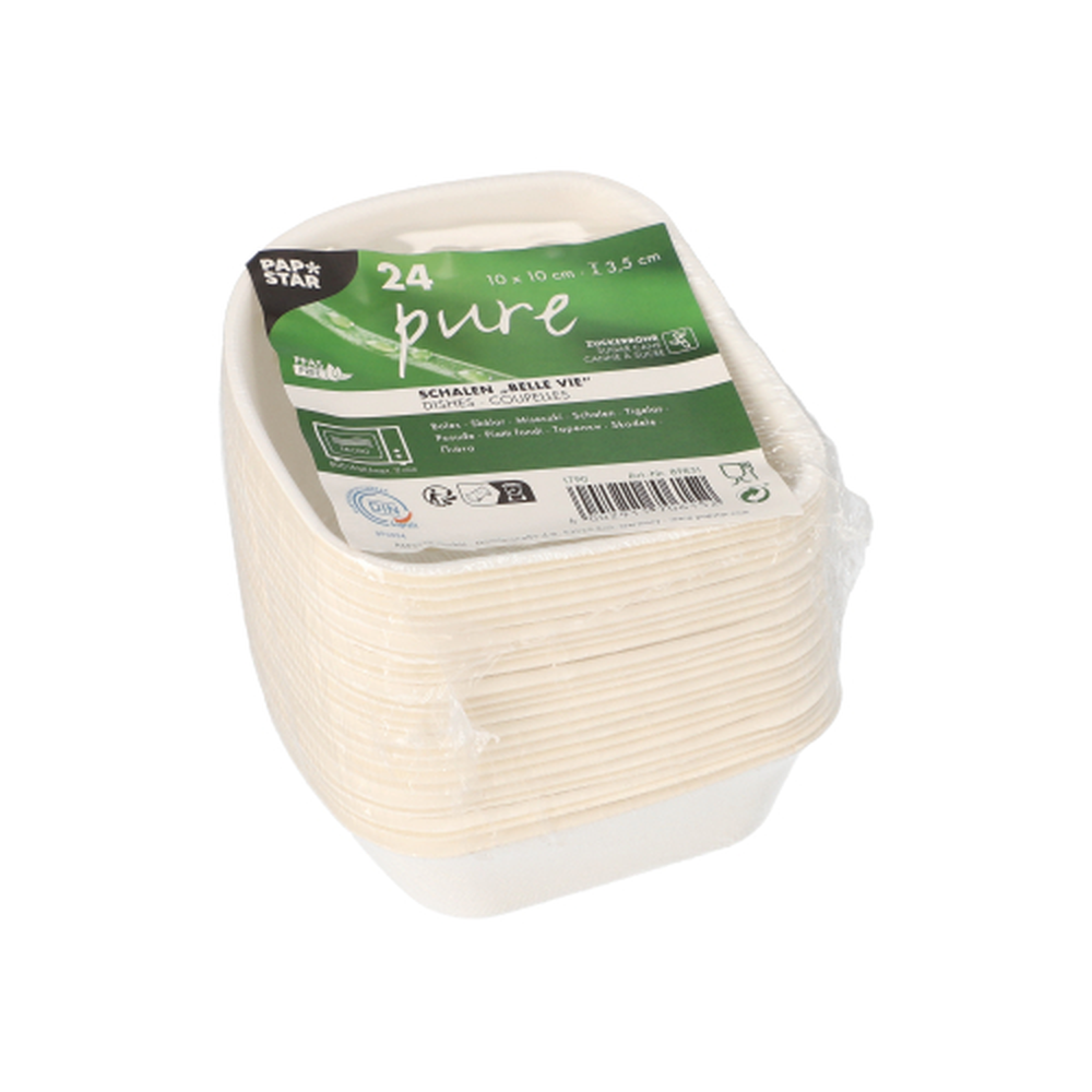 PAPSTAR Schalen, Zuckerrohr pure 3,5 cm x 10 cm x 10 cm weiss Belle Vie, 