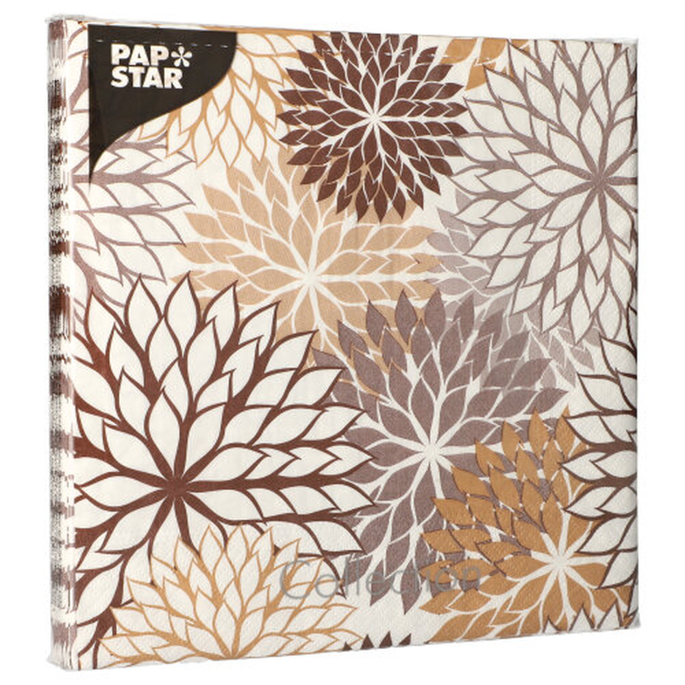Papstar Servietten, 3-lagig 1/4-Falz 40 cm x 40 cm taupe "Floralies"